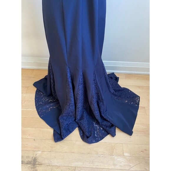 ELIZA J. BNWOT Womens V-Neck Lace Detail Sz 6 Full Length Formal Dress Navy Blue - Picture 4 of 10
